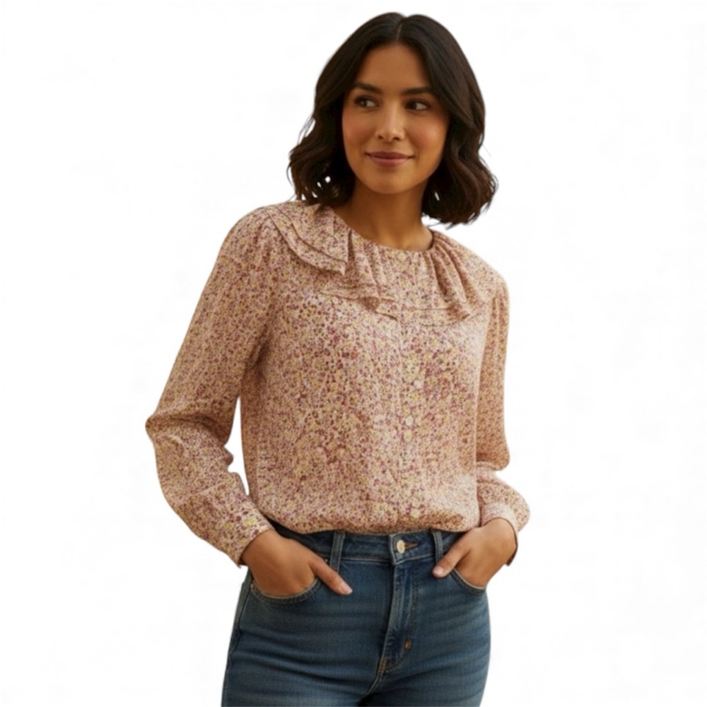 J. CREW Floral Ruffle Button down Blouse  SzM